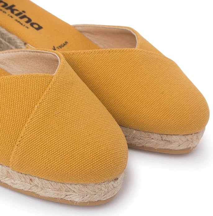 Girona Authentic Spanish Espadrille Wedge Sandals for Women - Sustainable, Eco Friendly, Vegan Shoes. Classic Style, Organic Cotton Canvas Upper, Comfy Insole, Jute Midsole, Rubber Sole. Made in Spain