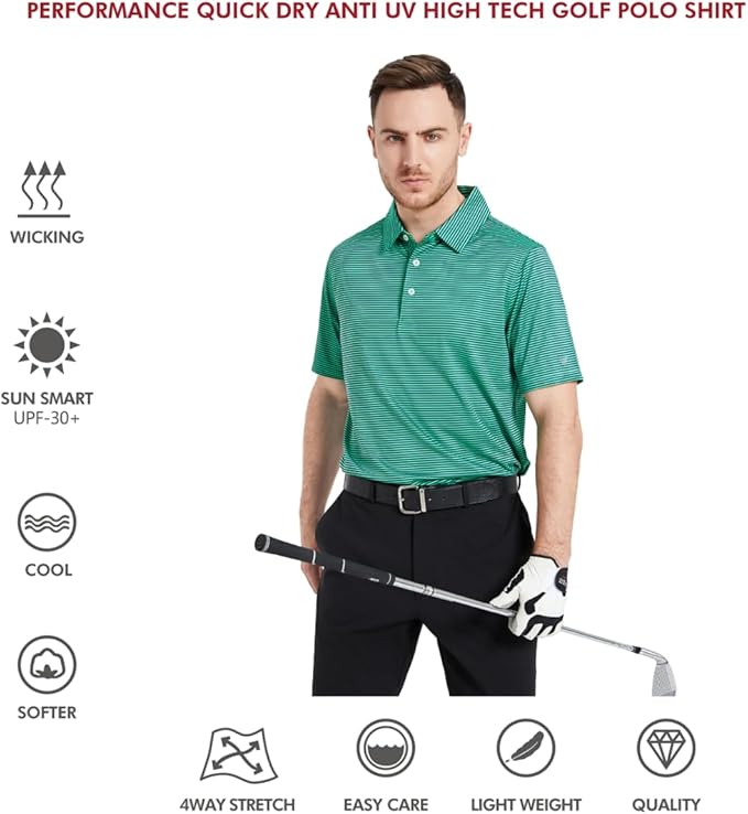 Golf Shirts for Men Dry Fit Short Sleeve Print Performance Moisture Wicking Polo Shirt
