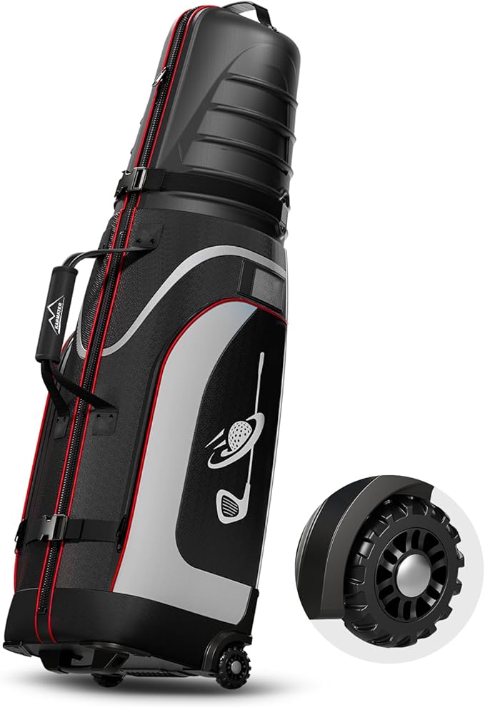 M KARMATER Golf Travel Bags for Airlines with Wheels - Foldable Hard Case with ABS Top and 1680D Heavy Duty Oxford, Full Padding Protection, 3 Storage Compartments for Golf Clubs and Accessories