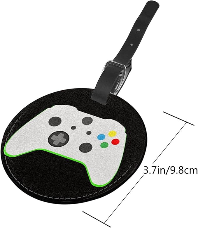 Gamer Controller Video Games Luggage Tags for Suitcases, Pu Leather Baggage Tags Identifiers for Travel, Name Id Label for Baggage Bag Women Men