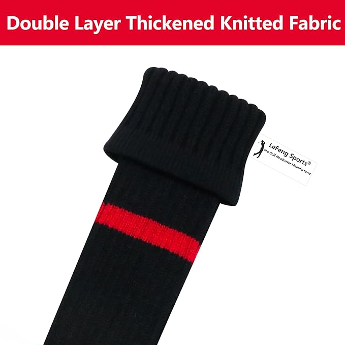 LeFeng 1Pcs Golf Club Cover, Knitted Golf Head Cover for 460cc Driver Fairway Woods and Hybrid with Cute Pom Pom and Number Tag