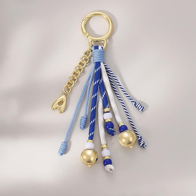 KissYan Christmas Initial Bag Charm for Women, Colorful Rope Purse Keychain With Puffy Letter, Handbag Charm for Backpack