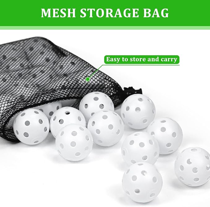 Plastic Golf Balls Practice Limited Flight Golf Training Ball Hollow Swing Practice Indoor Golf Balls with Mesh Drawstring Bag for Backyard Driving Range or Outdoor