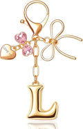 Gold Bubble Initial Keychain with Bow Decoration Bag Charms for Women, Cute Purse Handbag Accessories Gift