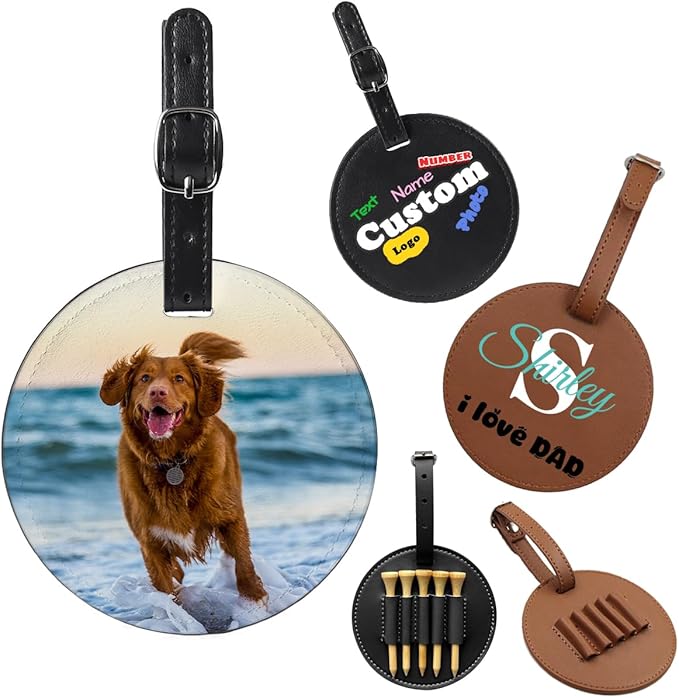Custom Leather Golf Tee Holder Personalized Photo Logo Pattern Customized Split Name Golf Bag Tag Organizer Tees Cover, Accessories Gift for Golfers Men Women Father Dad Grandpa Uncle, Birthday