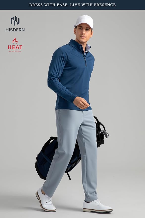 HISDERN Heat 701 Men's Thermal Golf Pants Stretch Fleece 30"/32" No Iron Comfy for Winter Business Casual with Pocket