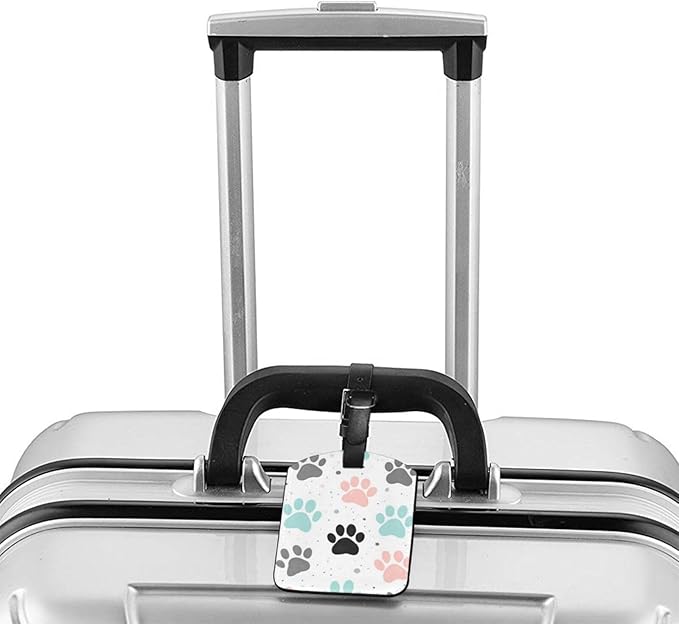 Dog Paw Print Luggage Tag for Suitcases,Colorful Dog Footprint PU Leather Baggage Tags Bag Tags Travel Id Label for Luggage Women Men -1 Piece