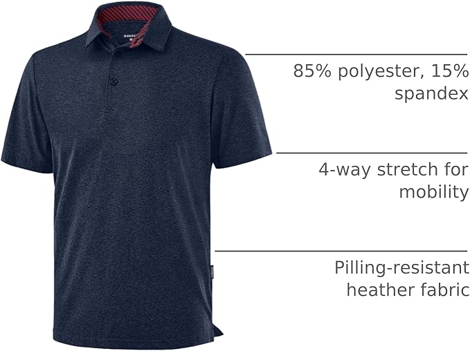 Golf Shirts Heather Polo Short Sleeve Dry Fit Lightweight Moisture Wicking Collared Shirts Casual Athletic Business