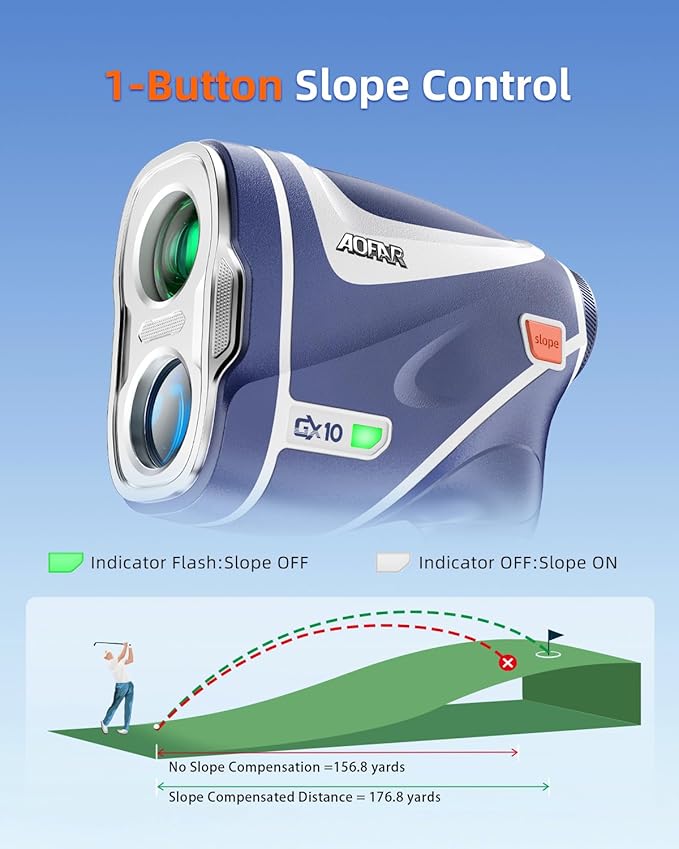 AOFAR GX10 Golf Rangefinder with Exclusive Auto RED Display Adjustment, Max N52 Magnet for Absorbing Anywhere, Independent Slope Switch Button with Indicator Light, Full Accessories, IPX4 Waterproof