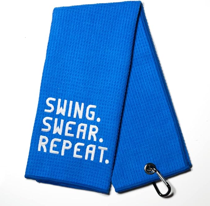 DYJYBMY Swing Swear Repeat Golf Towel with Clip Golf Ball Towel for Golf Course Exercise, Golfsport Gifts for Men, Birthday Gifts for Golfsport Fan, Retired Gifts for Coworker Boss Friend
