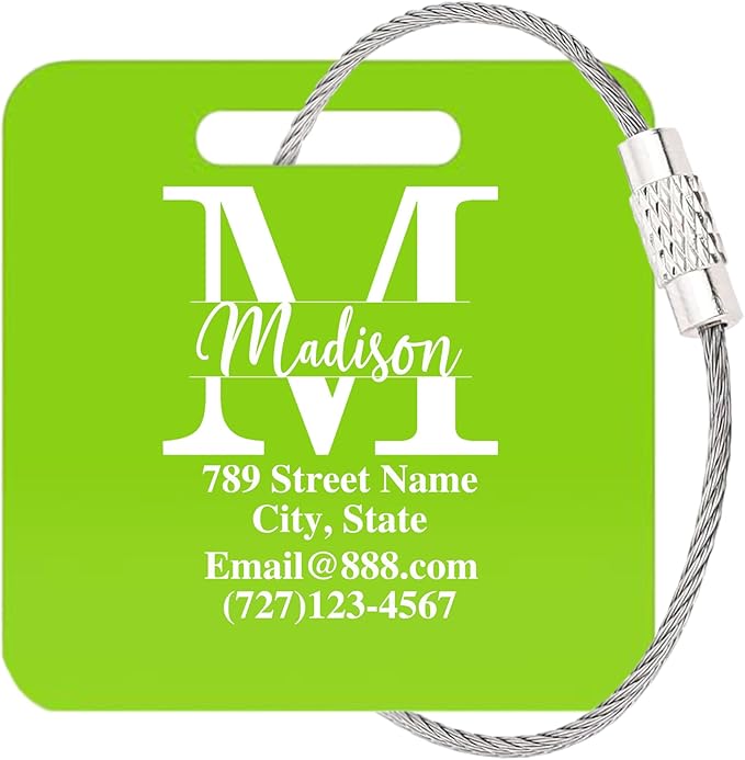 Personalized Luggage Tags for Suitcases,Custom Acrylic Tags with Hole & Steel Loop for Travel,Backpacks,Golf,Bagwine Cup,Waterproof (Green)