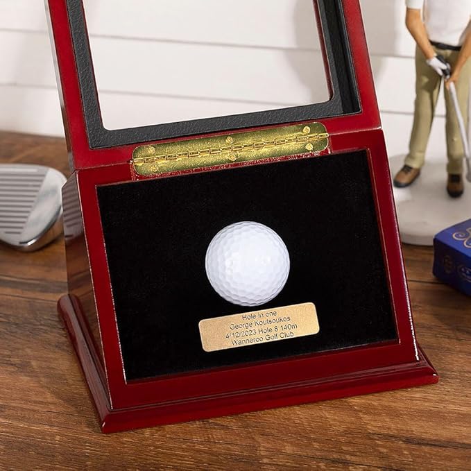 Custom Engraved Hole in One Golf Ball Display Case Wood Personalized Golf Ball Holder Display Golf Gifts for Men Women Dad 7×5.1×4.72Inch
