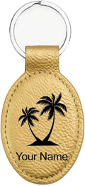 LaserGram Oval Keychain, Palm Trees, Personalized Engraving Included (Gold)