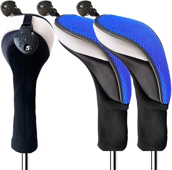 FINGER TEN Golf Club Head Covers Woods Hybrids 1/2/3/4 Pack, Headcovers Men Women 3 5 7 X with Interchangeable Number Tag, Fit All Wood Hybrid Clubs