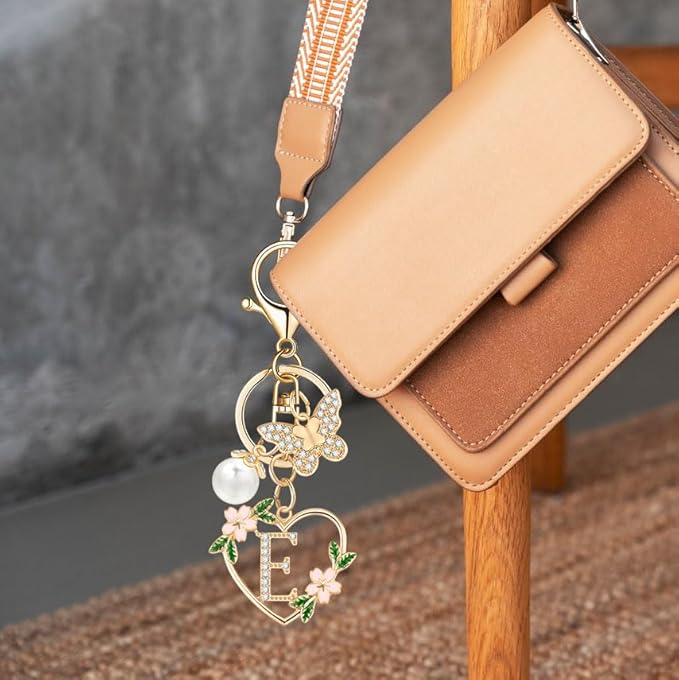 Gold Heart Initial Letter Keychain for Women Key chain Keyring for Purse Handbags Backpack Charm