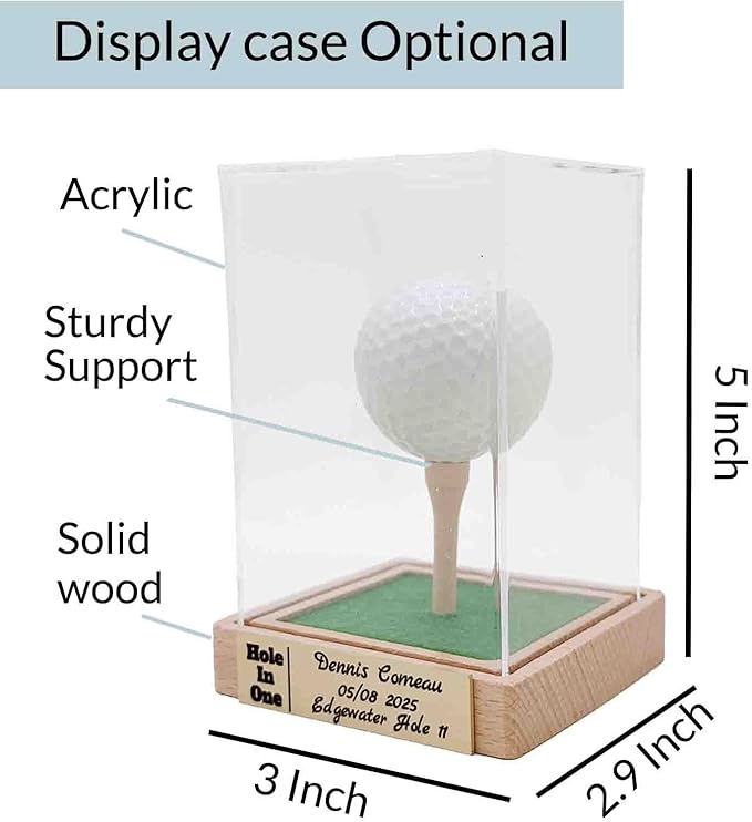 Custom Golf Ball Display Case - Hole in One Plaque Engraved Brass Plate 2.4" x 0.6"