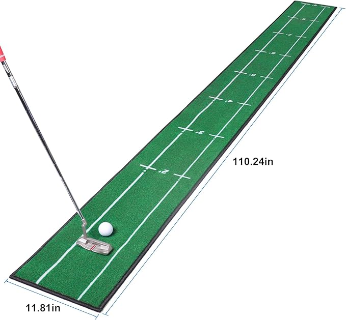 Golf Putting Mat Indoor & Outdoor Professional Golf Practice Putting Green Mat with Distance Marker Anti Slip Backing Golf Training Accessories Portable Matt