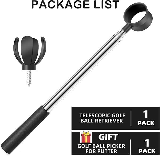 Golf Ball Retriever for Water Telescopic, 9Ft/12Ft Stainless Steel Ball Retriever Tool Golf Ball Grabber