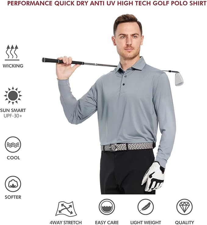 Mens Polo Shirts Short and Long Sleeve Casual Solid Stylish Dry Fit Performance Designed Collared Golf Polo Shirts for Men