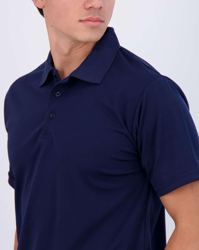 Real Essentials 3 Pack: Men's Quick-Dry Short Sleeve Athletic Performance Polo Shirt (Available in Big & Tall)