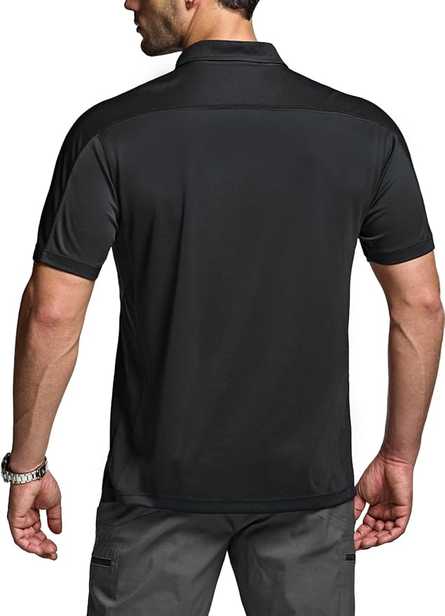 CQR Men's Polo Shirts, Tactical Short Sleeve Golf Performance Shirts, Lightweight Dry Fit UPF 50+ Pique