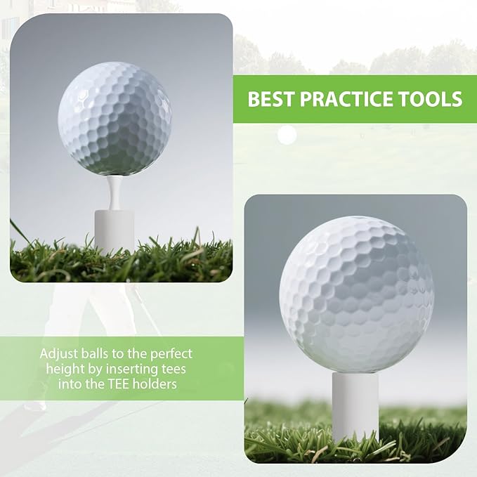 Rubber Golf Tees for Mats, Cross Shaped Golf Tee Holder Set for Driving Range & Simulator Practice, 5 Sizes 10p Unbreakable Tees & 20p Ball Stud for Indoor Outdoor Use (White)