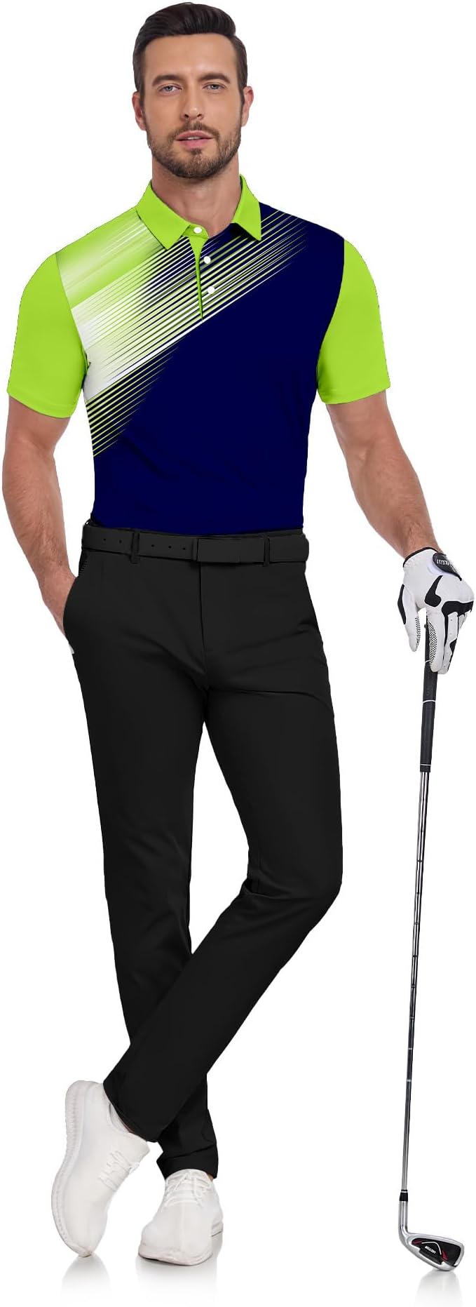JACKETOWN Mens Polo Shirts Short Sleeve Print Dry Fit Performance Moisture Wicking Casual Collared Golf Shirts