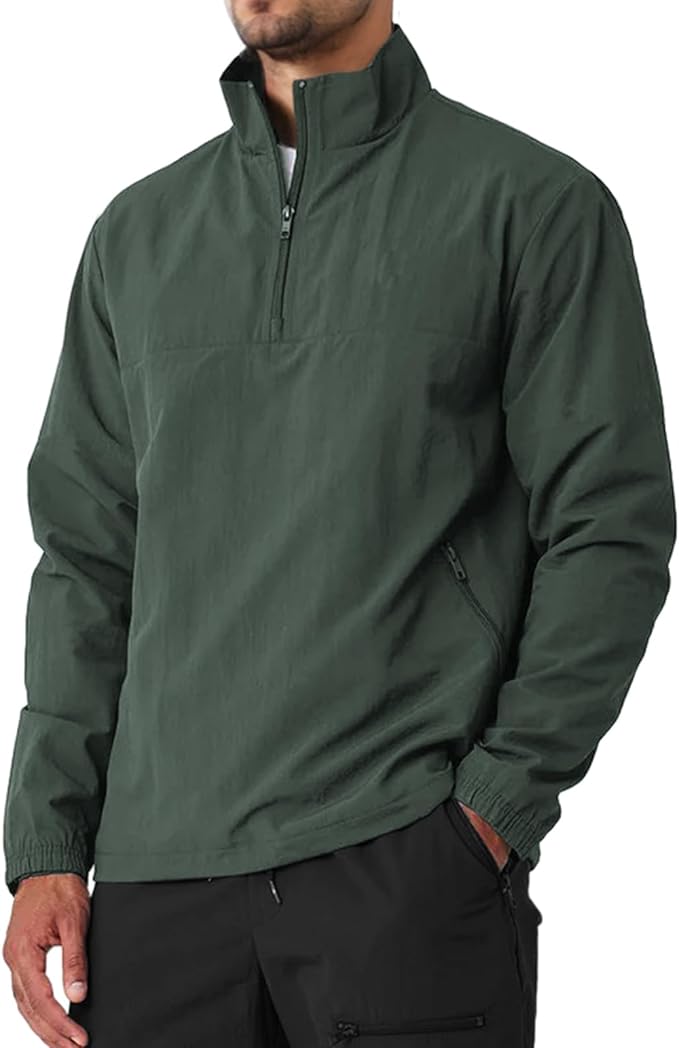 Aulemen Men's Casual Quarter Zip Pullover Golf Windbreakers Athletic Lightweight Jacket Hiking Running Sweatshirt with Pocket