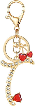 Gold Plated Alphabet Initial Letter Keyring Keychain for Women Girls Crystal Key Chains for Wallet Backpack Bag Charm