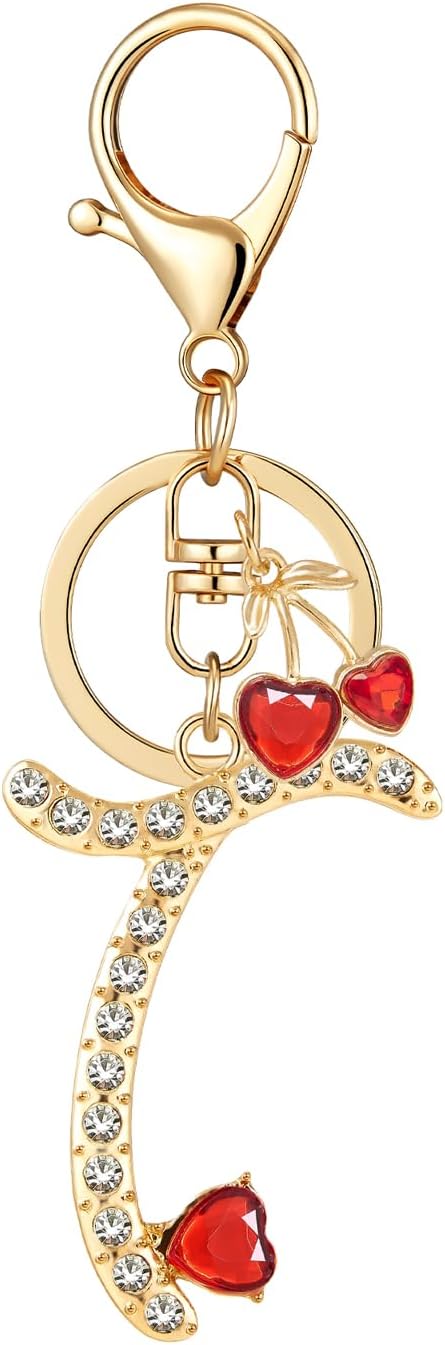 Gold Plated Alphabet Initial Letter Keyring Keychain for Women Girls Crystal Key Chains for Wallet Backpack Bag Charm