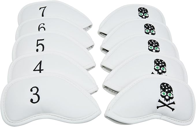 SEACLOUD 10Pcs Golf Skull Thick Synthetic Leather Iron Head Covers for Golf Iron Club Head Protectors