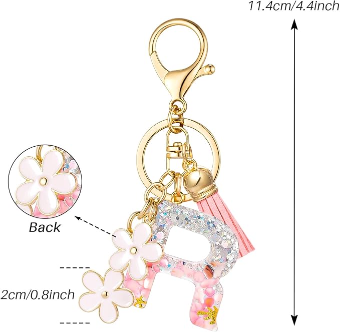SELOVO Girls Pink Flower Chain Cute Keychain Initial Keychain Key Chain for Women