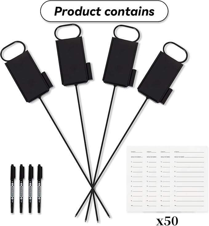 4 Pcs Closest to The Pin Marker - Golf Metal Proximity Marker with 50 Sheets Cards and 4 Pens, Stainless Steel Golf Marker Golf Signs for Long Drive Putting Competition Size S