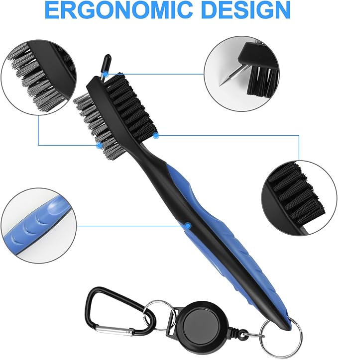 2 Pack Golf Club Brush, Professional Golf Club Cleaner with Retractable Zip-line and Golf Club Cleaner Brush, Handle Comfortable Grip Golf Grooves Cleaner for Easily Attaches to Golf Bag