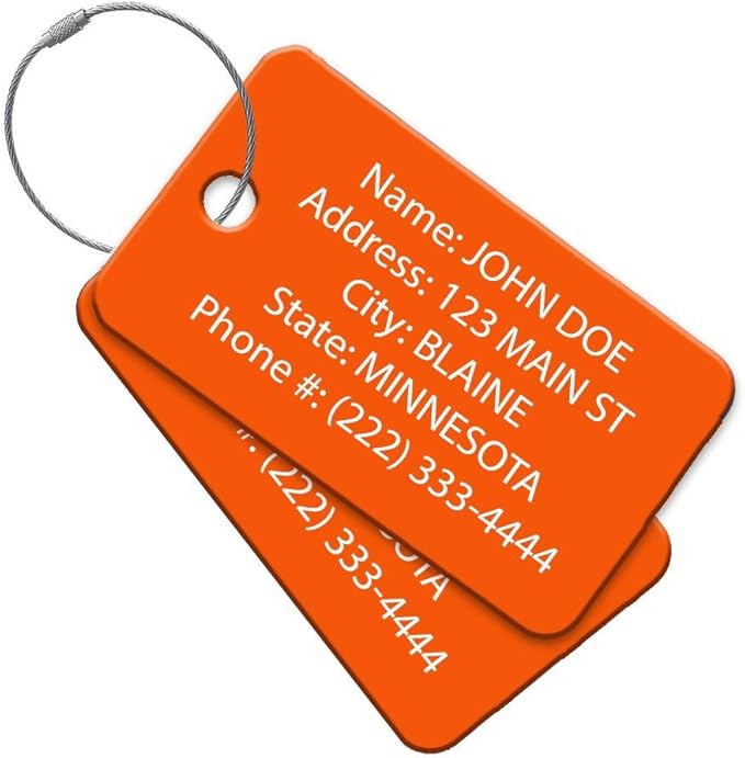 High Visibility Multi Pack Customized Tavel ID Tag - Luggage Tag - Golf Bag ID - Personalized ID Travel Tag - Imprinted Luggage Tag - Luggage, Bikes, Sport Equipment and More. (4)