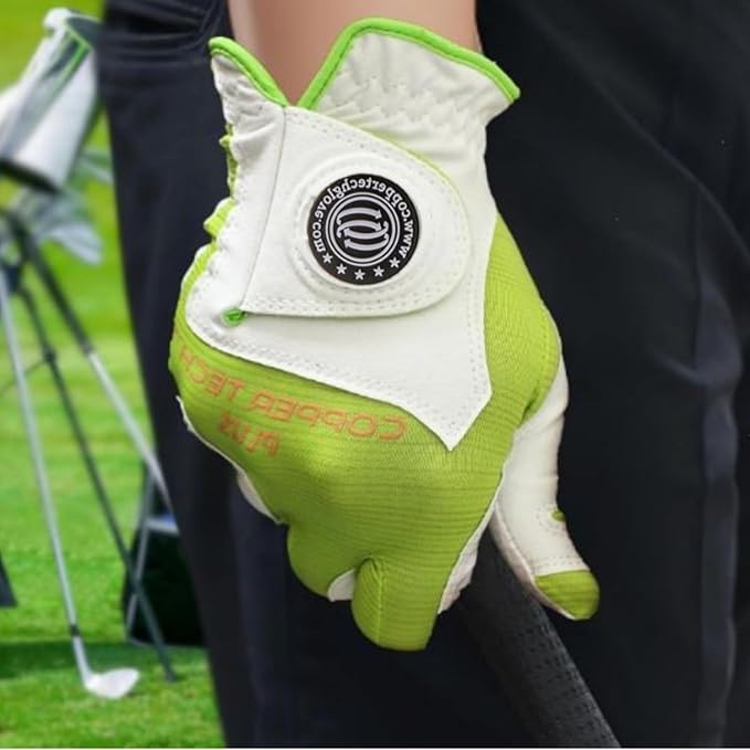 Copper Infused Womens Golf Glove White/Lime – Compression Fit, Non-Slip Silicon Grip, Arthritis Relief, Muscle Support, USGA Approved