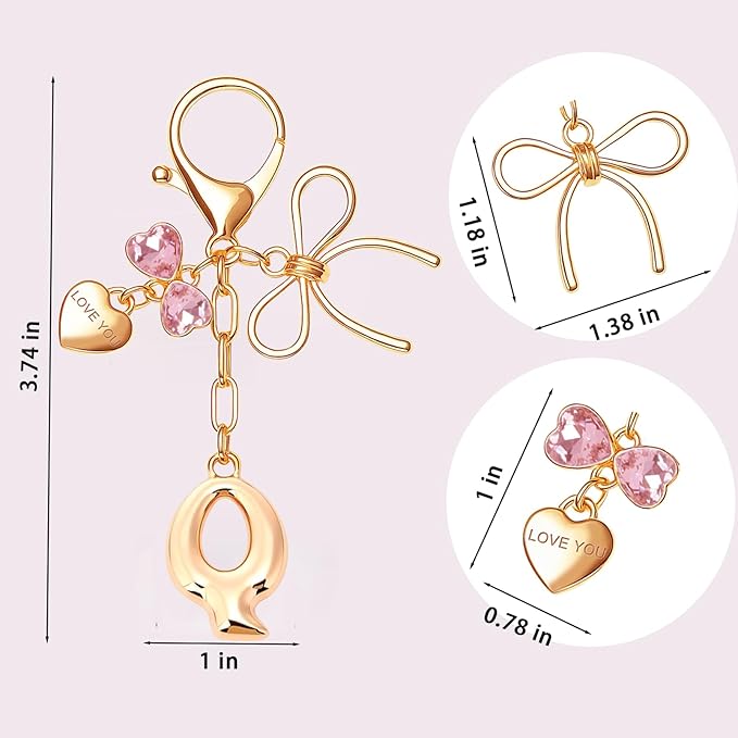 Gold Bubble Initial Keychain with Bow Decoration Bag Charms for Women, Cute Purse Handbag Accessories Gift