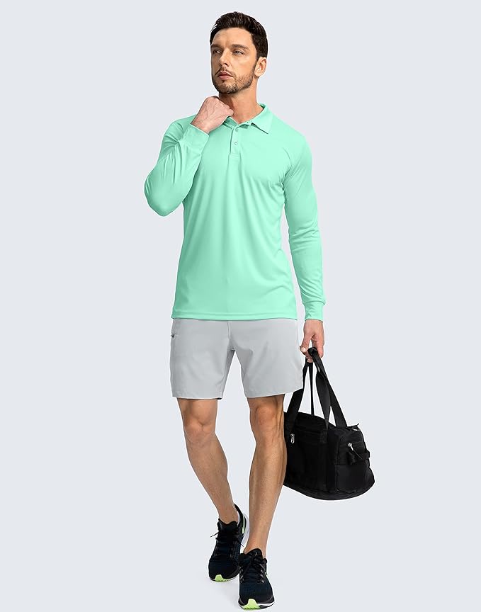 Men's Polo Shirt Long Sleeve Golf Shirts Lightweight UPF 50+ Sun Protection Cool Shirts for Men Work Fishing Outdoor