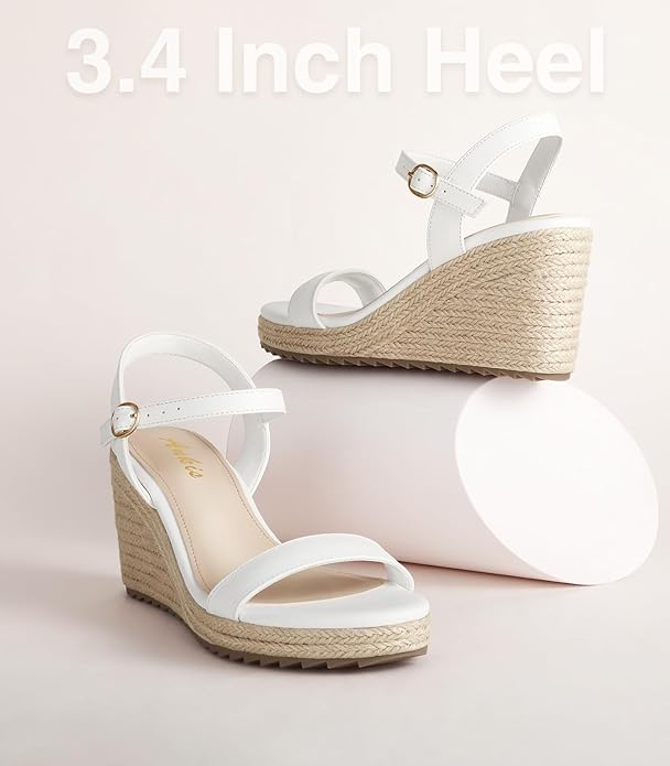 Ankis Platform Wedge Sandals for Women, Black Brown White Nude Espadrille Womens Wedge Sandals Comfortable Open Toe Ankle Strap High Heel Wedges for Women Dressy Summer -3.4Inch