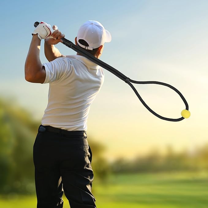 Golf Rope Swing Training Kit - Golf swing training aid, improves golfer's swing and main rhythm, golf gift for men's golfers, includes swing correction armband and rope trainer with weighted balls.