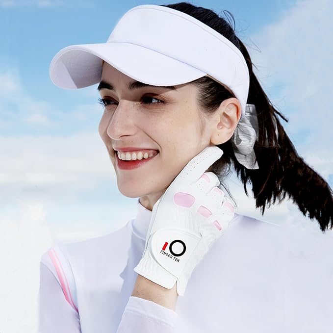 FINGER TEN Non Slip Golf Gloves Women 2 Pack for Left Right Handed Golfers, All Weather Grip & Comfortable Glove for Serious Performance, Fit Size Medium Small Large