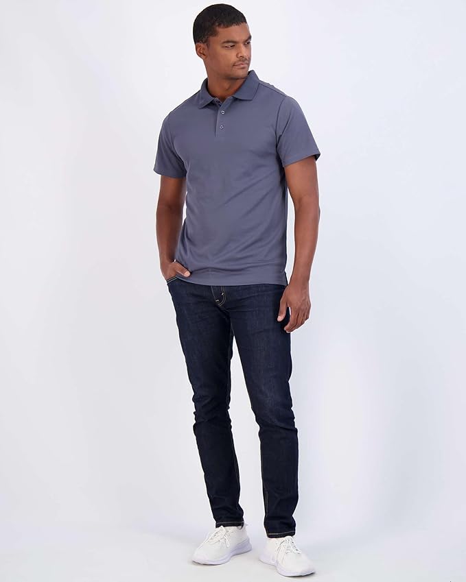 Real Essentials 3 Pack: Men's Quick-Dry Short Sleeve Athletic Performance Polo Shirt (Available in Big & Tall)