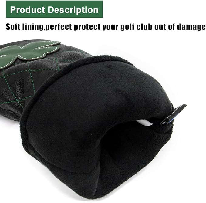 Golf Club Headcover Live Lucky 3 Wood Headcover Magnetic Closure Elegant Embroidery Premium Leather Driver Covers Fairway Wood Covers Hybrid Headcover Shamrock Golf Head Covers