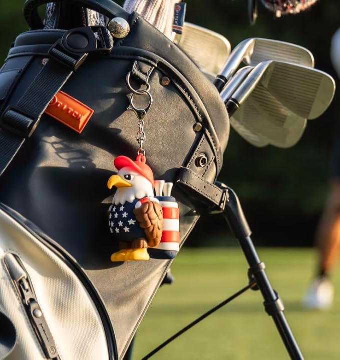 Eagle Caddy Golf Tee Holder, Includes 8 USA Themed Golf Tees, Fun Golf Accessories for Men and Women, Stylish Golf Bag Accessory and Golf Gift