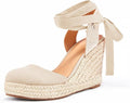 FISACE Womens Summer Espadrille Heel Platform Wedge Sandals Ankle Buckle Strap Closed Toe Shoes