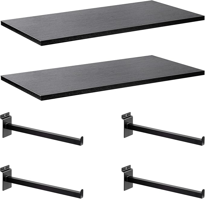 Wood Slatwall Shelves, Slat Wall Shelf Slatwall Acccessory for Garage, Home Improvement, Retail Display (2, 24''x12'')