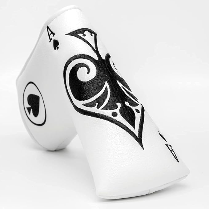 Golf Putter Cover Headcover Magnetic, Poker Ace Style Golf Club Head Cover, 4 Models Available Headcovers for Blade Half-Mallet Square Putters