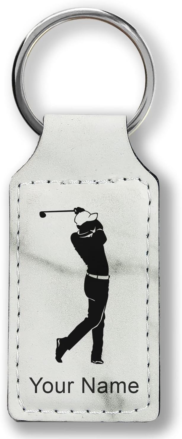 LaserGram Rectangle Keychain, Golfer Golfing, Personalized Engraving Included
