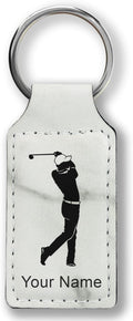 LaserGram Rectangle Keychain, Golfer Golfing, Personalized Engraving Included