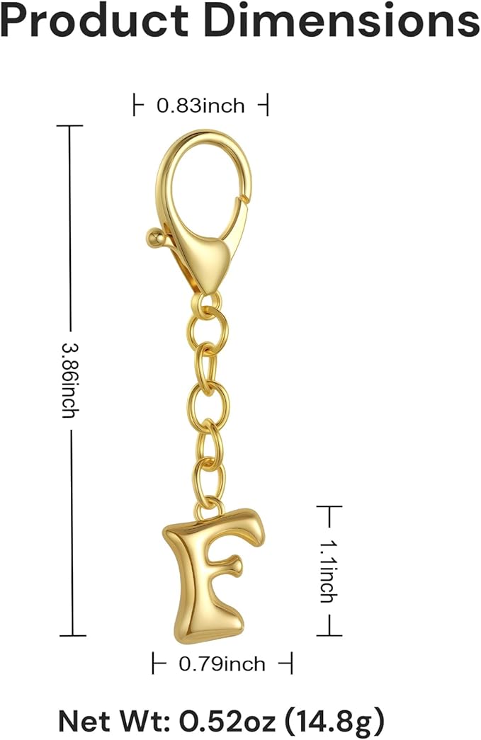 Bubble Gold Letter Bag Charms for Women, Cute Initial Keychain for Handbags, Purse Charms Birthday Christmas Gifts